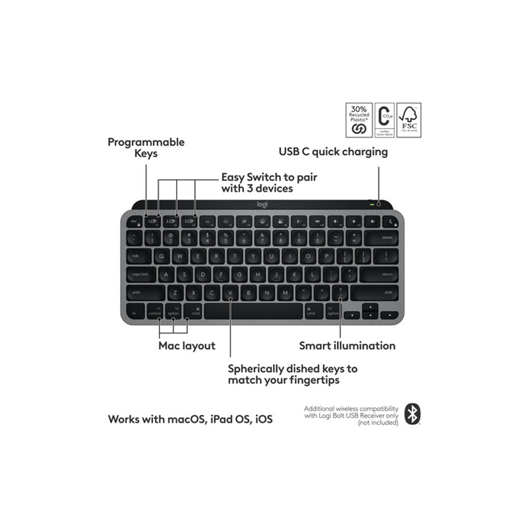 Logitech MX Keys Mini Wireless Keyboard for Mac - Space Gray in Qatar Logitech MX Keys Mini Wireless Keyboard for Mac - Space Gray in Qatar